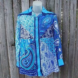 *HP* VTG 60s Vera Neumann Blue Paisley Silk Blouse